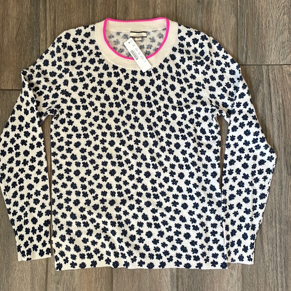J. Crew NEW cashmere crewneck sweater in scattered daisies